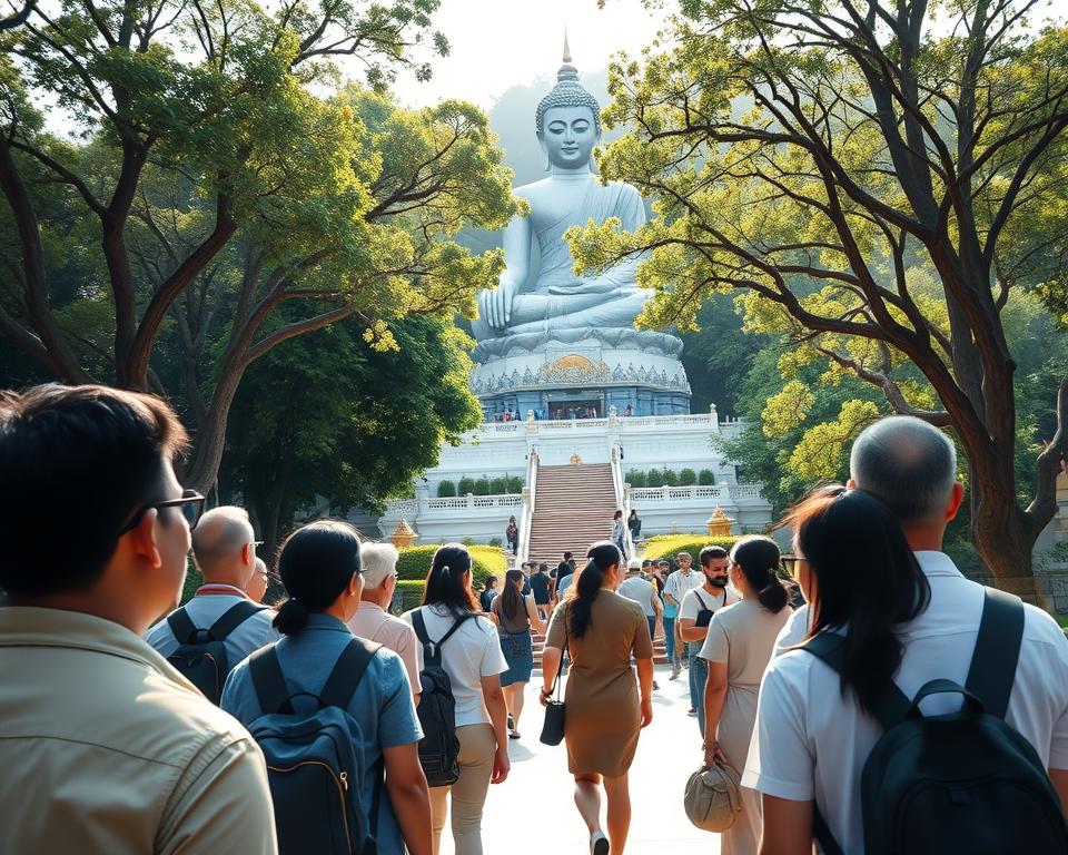 Besucher im Tempel mit angemessener Kleidung Besucher im Tempel mit angemessener Kleidung