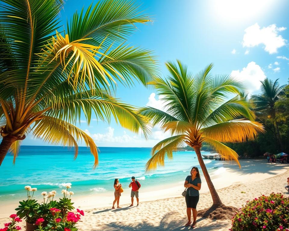 A vibrant and picturesque scene of Sanya, China, showcasing its breathtaking coastal beauty. In the foreground, capture the lush greenery of palm trees swaying gently in the breeze, with colorful local flowers adding pops of color. The middle ground features soft, white sandy beaches lined with gentle waves lapping at the shore, while a few people in modest casual clothing enjoy the serene environment, taking photos and smiling. In the background, depict the stunning turquoise waters of the South China Sea merging with a clear blue sky, dotted with fluffy white clouds. The sunlight creates a warm golden glow, evoking a sense of tranquility and joy. Use a wide-angle lens perspective to capture the expansive beauty of this idyllic paradise, creating an inviting atmosphere perfect for unforgettable memories. A vibrant and picturesque scene of Sanya, China, showcasing its breathtaking coastal beauty. In the foreground, capture the lush greenery of palm trees swaying gently in the breeze, with colorful local flowers adding pops of color. The middle ground features soft, white sandy beaches lined with gentle waves lapping at the shore, while a few people in modest casual clothing enjoy the serene environment, taking photos and smiling. In the background, depict the stunning turquoise waters of the South China Sea merging with a clear blue sky, dotted with fluffy white clouds. The sunlight creates a warm golden glow, evoking a sense of tranquility and joy. Use a wide-angle lens perspective to capture the expansive beauty of this idyllic paradise, creating an inviting atmosphere perfect for unforgettable memories.