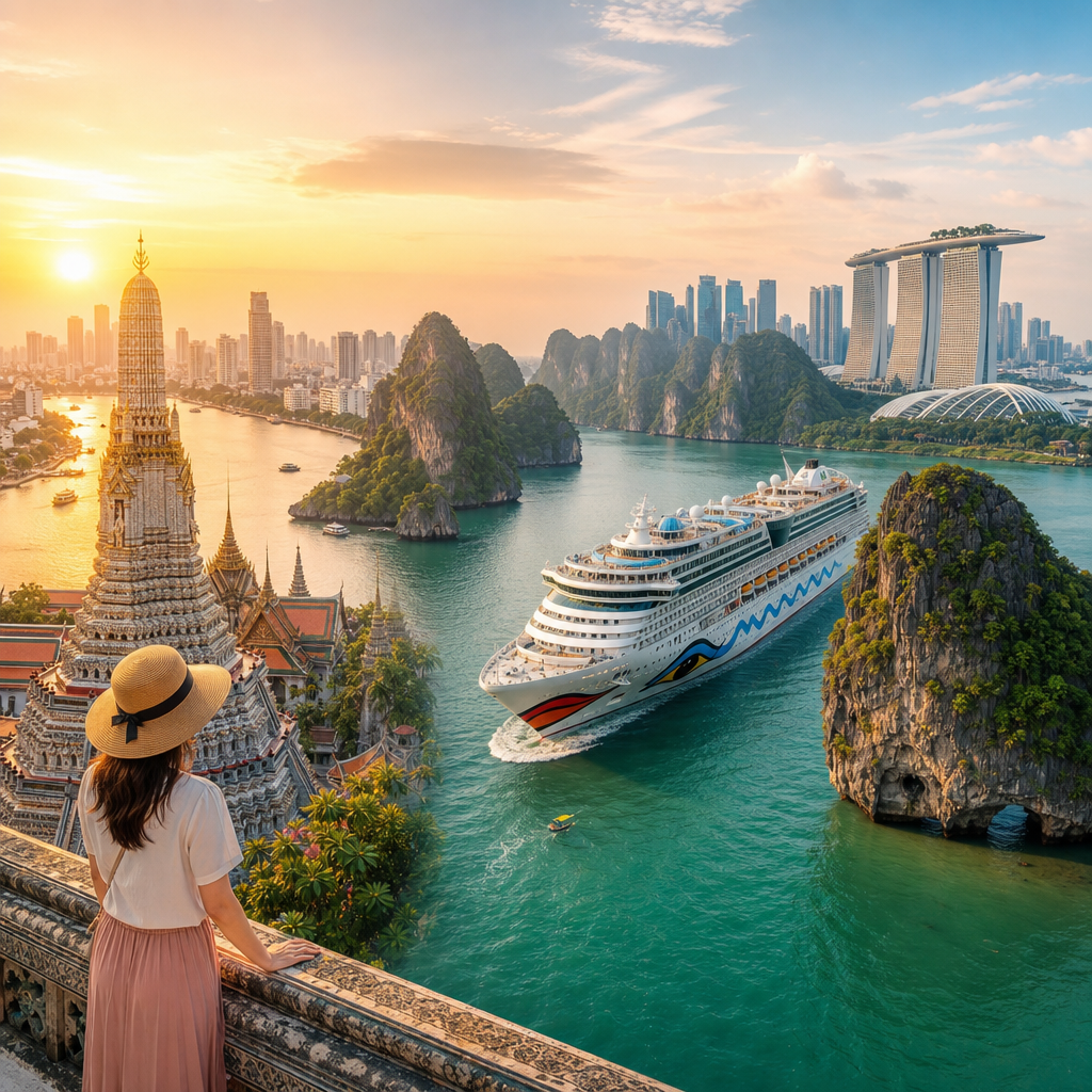 3 Wochen Kreuzfahrten Asien: Kreuzfahrt mit AIDAstella von Bangkok über die Halong-Bucht bis Singapur inkl. 2 Nächte Bangkok